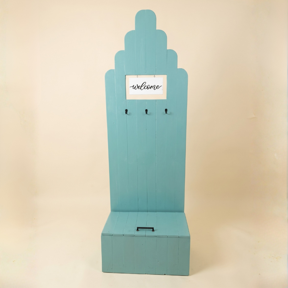 Turquoise Solid Wood Entryway Hall Tree