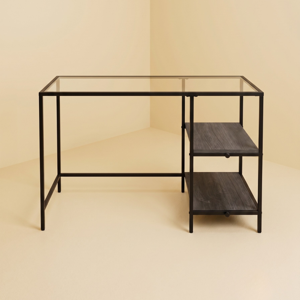 Modern Black Metal & Glass Computer Desk