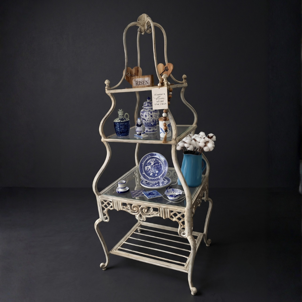 Vintage Iron & Glass French Étagère Display Stand