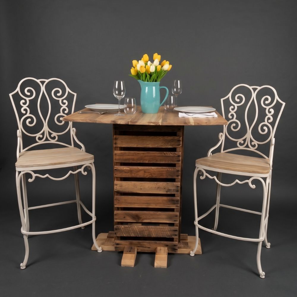 3-Piece Pallet Bistro Table & Iron Scroll Chairs Set