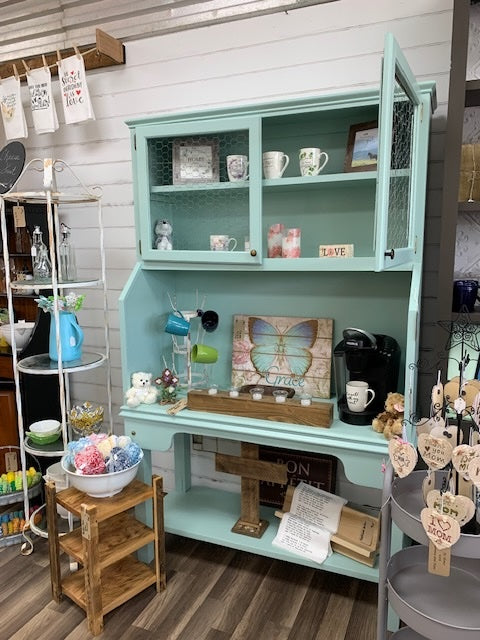 Restored Mint Green Farmhouse Kitchen Hutch