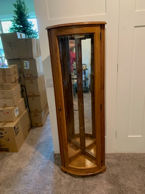 Vintage Curved Glass Corner Curio Cabinet
