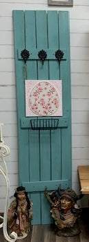 Turquoise Wood Entryway Organizer with Hooks & Basket