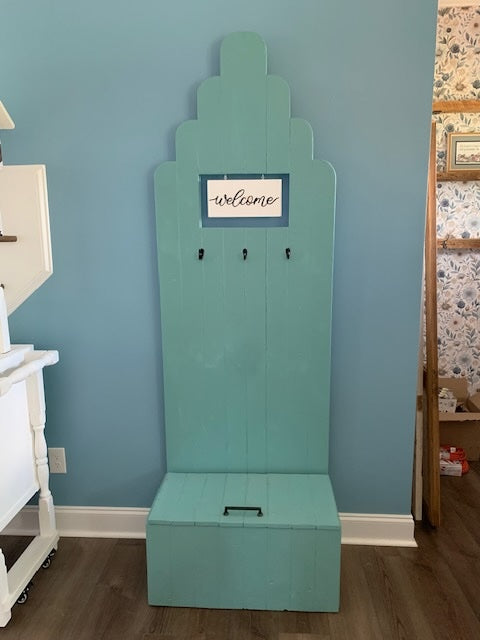 Turquoise Solid Wood Entryway Hall Tree