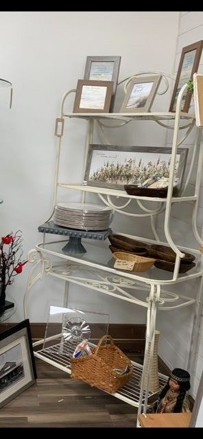 Vintage Cream Wrought Iron Baker's Rack
