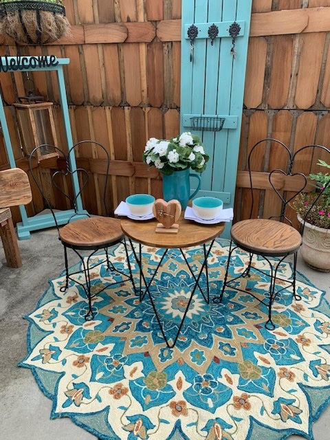 3-Piece Wood & Metal Heart Back Bistro Set